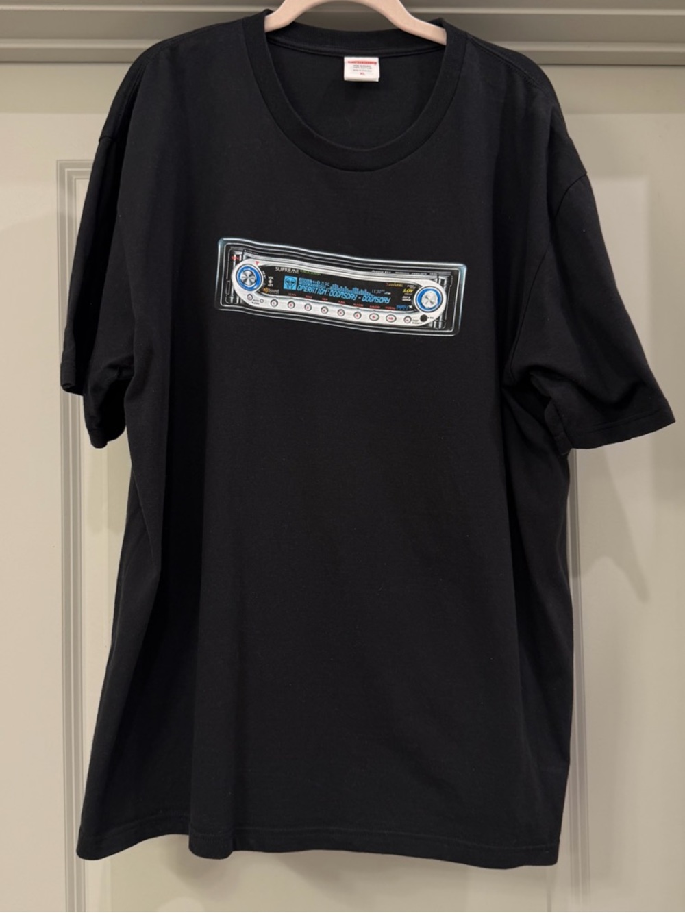 Supreme Black Crewneck T-Shirt with Cassette Head Unit Graphic